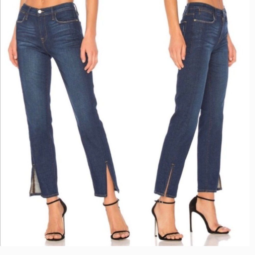 Frame Denim Le High Straight 25 Leg Split Hem Jeans in Helms Wash